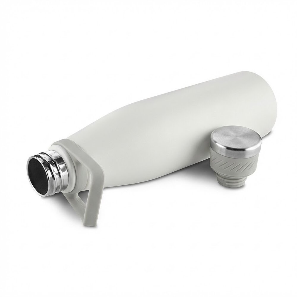 Garrafa Térmica Inox 750ml Parede Dupla Alça Silicone Cinza