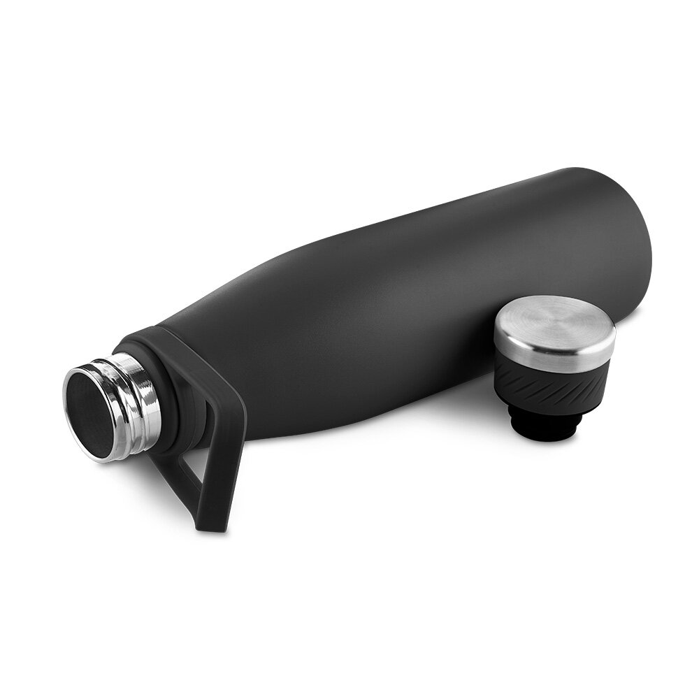 Garrafa Térmica Inox 750ml Parede Dupla Alça Silicone Preta