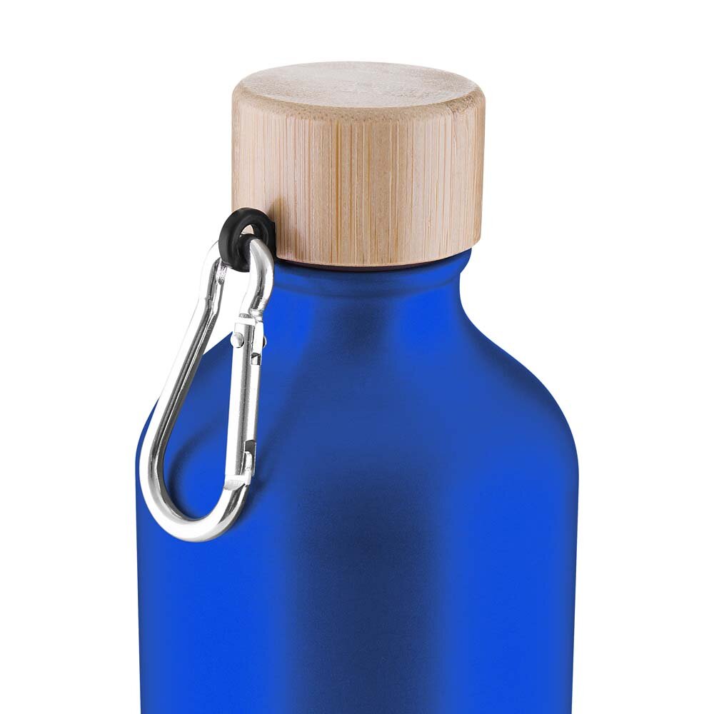 Garrafa Alumínio Reciclado 550ml Tampa Bambu Mosquetão Azul