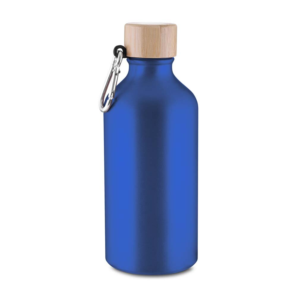 Garrafa Alumínio Reciclado 550ml Tampa Bambu Mosquetão Azul