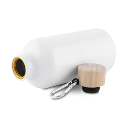 Garrafa Alumínio Reciclado 550ml Tampa Bambu Mosquetão Branca