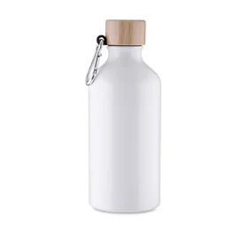 Garrafa Alumínio Reciclado 550ml Tampa Bambu Mosquetão Branca