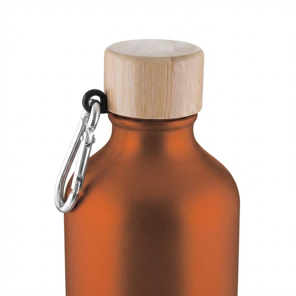 Garrafa Alumínio Reciclado 550ml Tampa Bambu Mosquetão Laranja