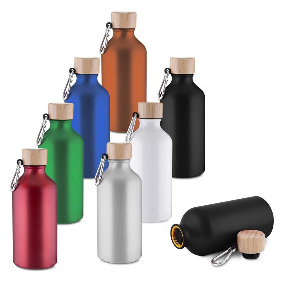 Garrafa Alumínio Reciclado 550ml Tampa Bambu Mosquetão Laranja