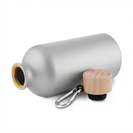 Garrafa Alumínio Reciclado 550ml Tampa Bambu Mosquetão Prata