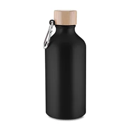 Garrafa Alumínio Reciclado 550ml Tampa Bambu Mosquetão Preta