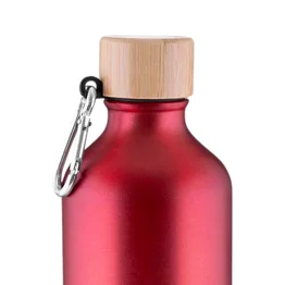 Garrafa Alumínio Reciclado 550ml Tampa Bambu Mosquetão Vermelha