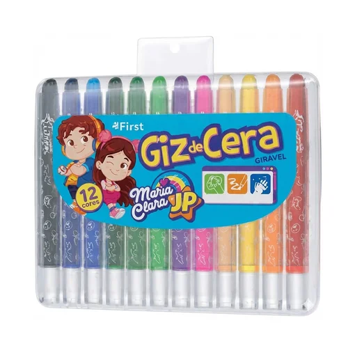 Giz de Cera Retrátil 12 Cores Maria Clara e JP Infantil Escolar