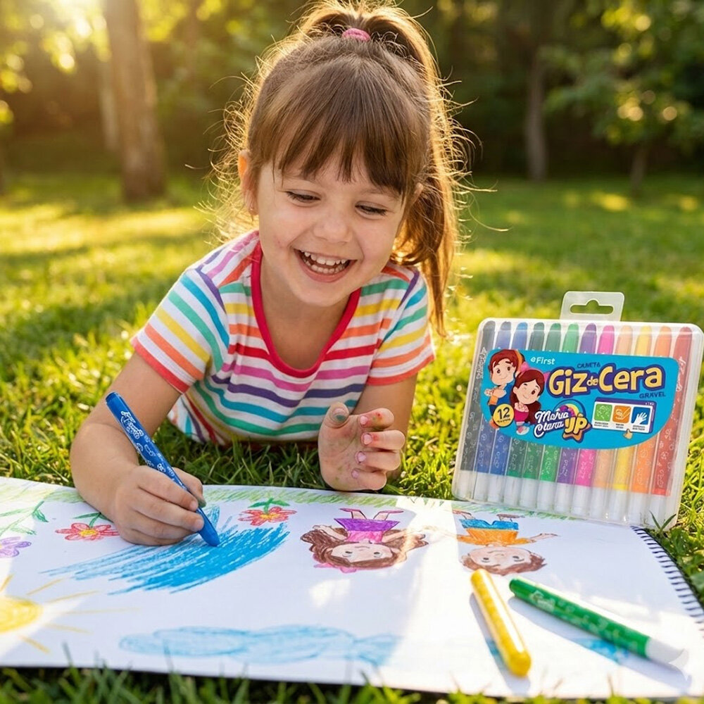 Giz de Cera Retrátil 12 Cores Maria Clara e JP Infantil Escolar