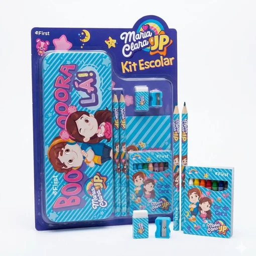 Kit Escolar Infantil Maria Clara e JP Estojo, Canetinhas e Lápis