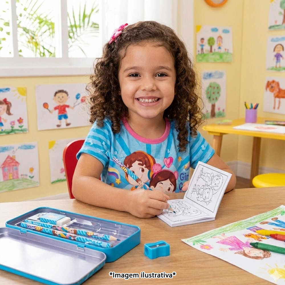 Kit Escolar Infantil Maria Clara e JP Estojo, Canetinhas e Lápis