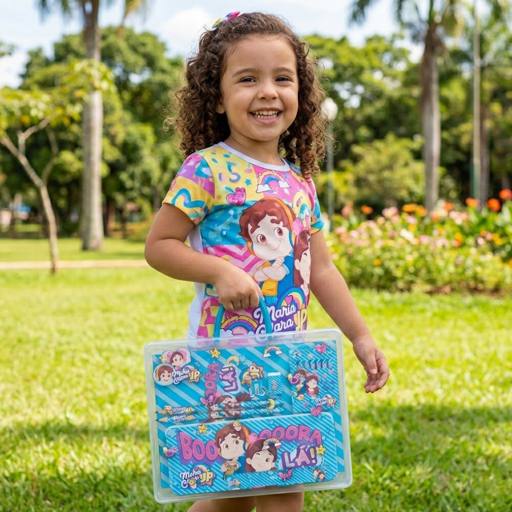 Kit Escolar Maria Clara e JP Estojo, Régua, Lápis, Canetinhas e Borracha