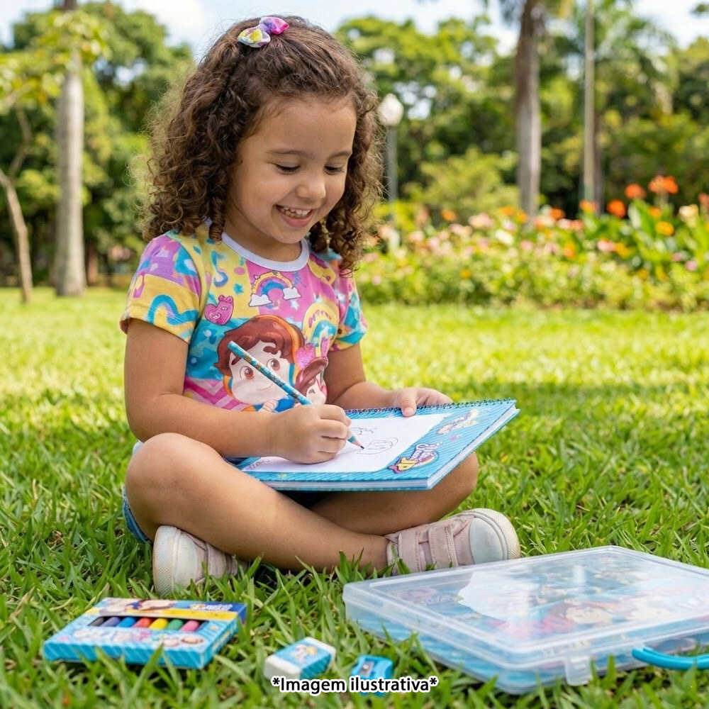 Kit Escolar Maria Clara e JP Estojo, Régua, Lápis, Canetinhas e Borracha