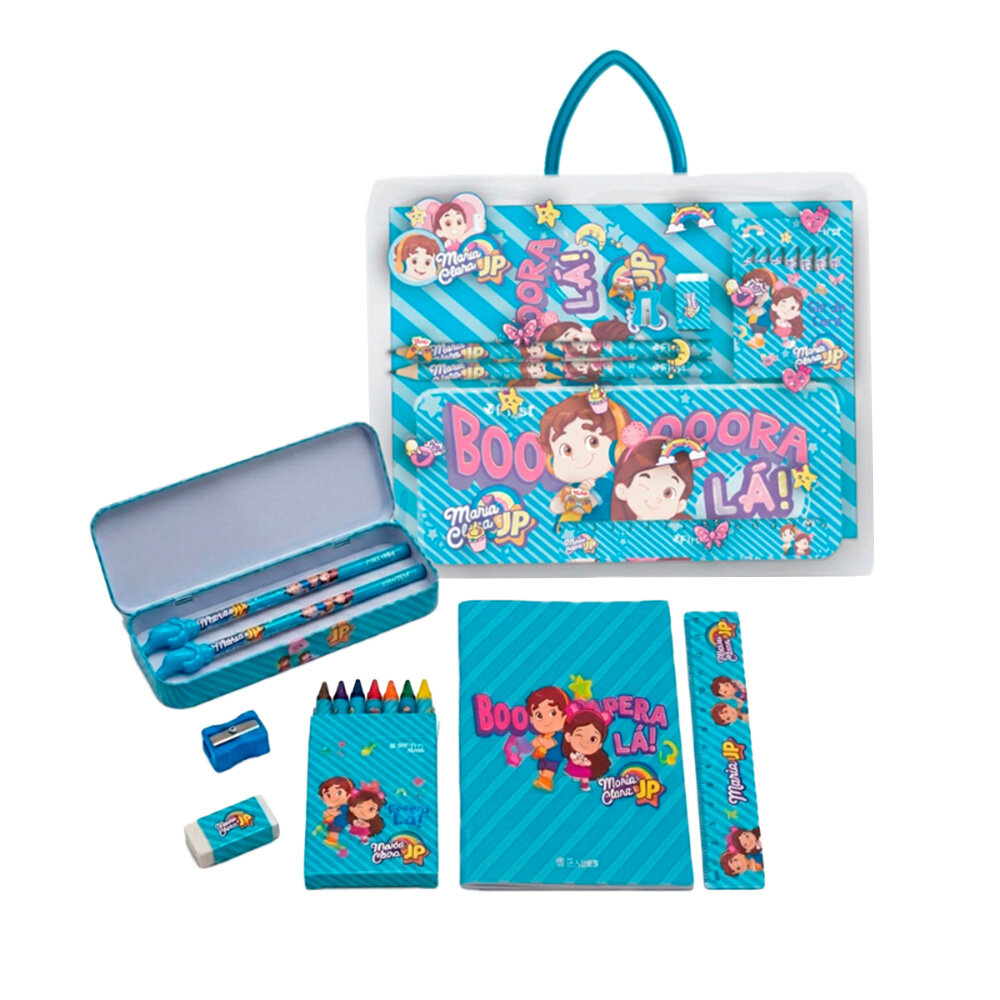 Kit Escolar Maria Clara e JP Estojo, Régua, Lápis, Canetinhas e Borracha