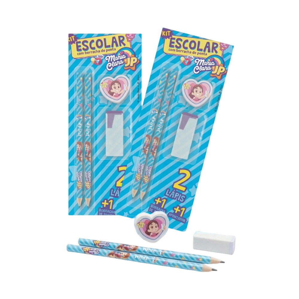 Kit Escolar Maria Clara e JP 2 Lápis, Borracha e Apontador