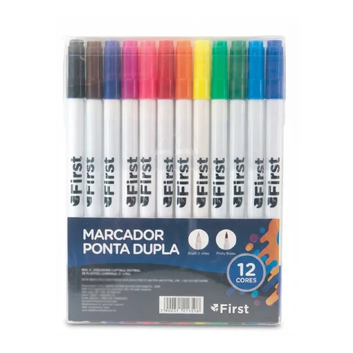Marcador Brush Ponta Dupla 12 Cores Lettering e Desenho