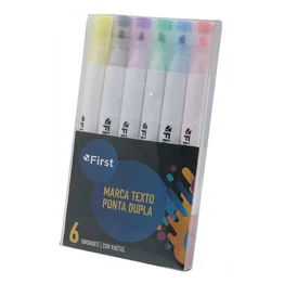 Marca Texto Ponta Dupla Pastel 6 Cores Ponta de Poliéster