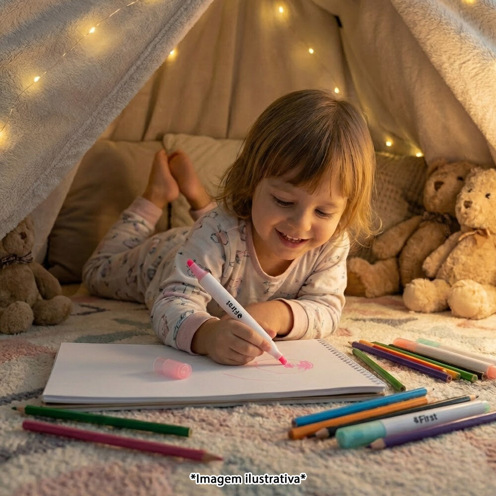 Marca Texto Ponta Dupla Pastel 6 Cores Ponta de Poliéster