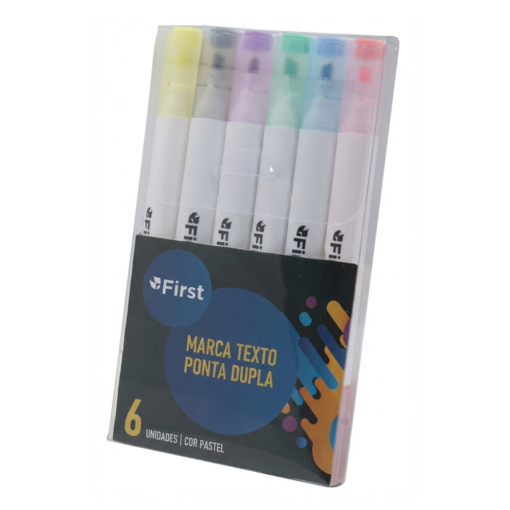 Marca Texto Ponta Dupla Pastel 6 Cores Ponta de Poliéster