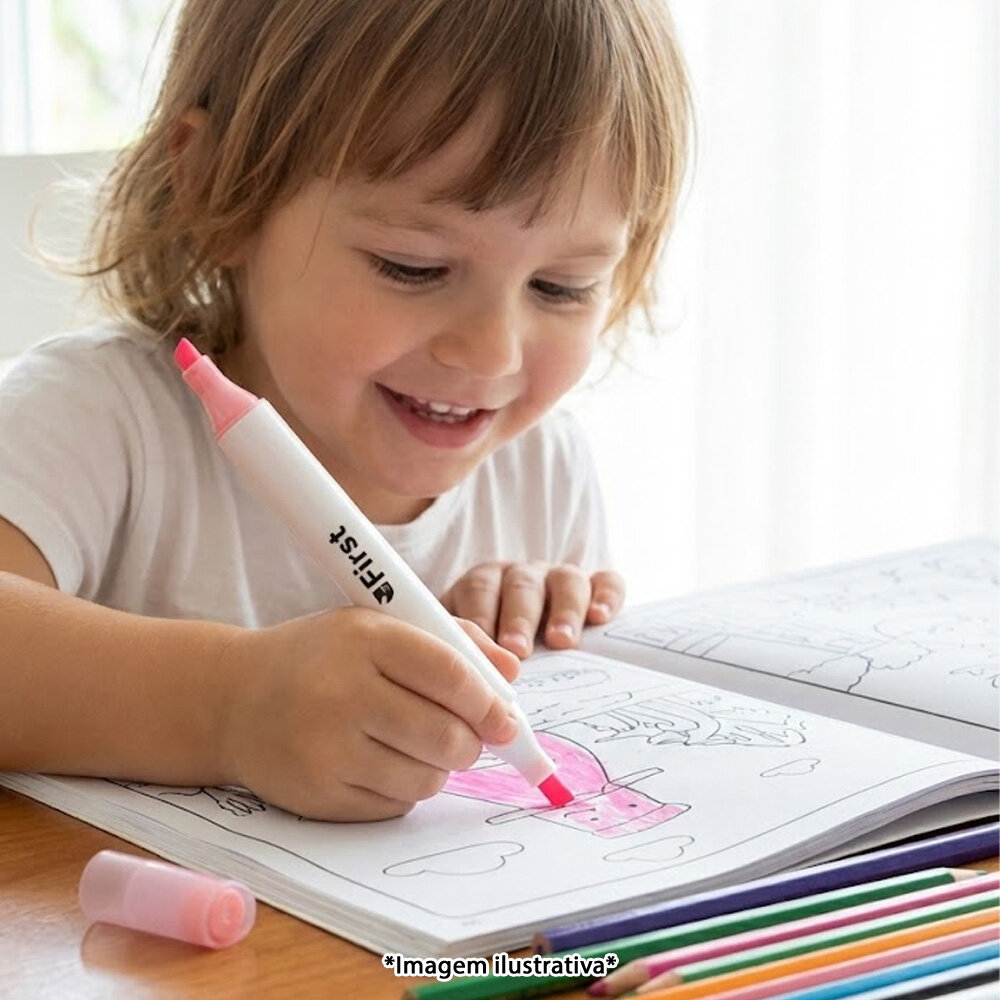 Marca Texto Ponta Dupla Pastel 6 Cores Ponta de Poliéster