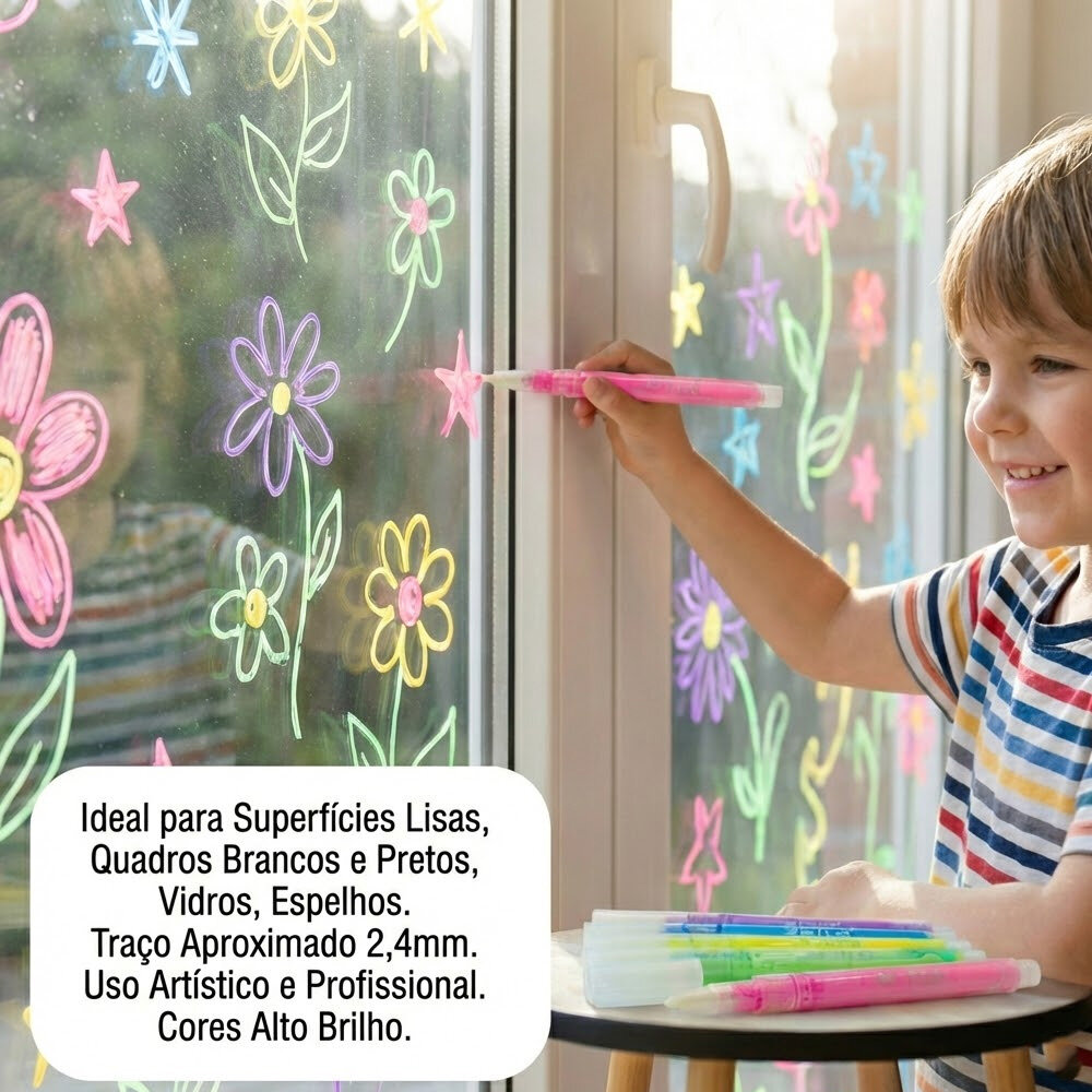 Giz Líquido Neon 6 Cores para Quadro, Vidro e Espelho