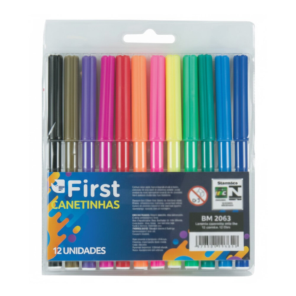 Kit Canetinha Hidrocor 12 Cores Vibrantes Lavável