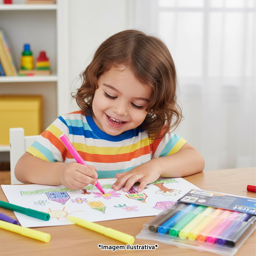 Kit Canetinha Hidrocor 12 Cores Vibrantes Lavável