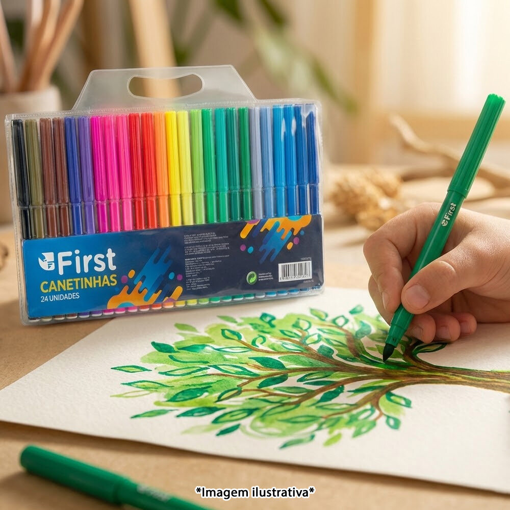Kit Canetinha Hidrocor 24 Cores Vibrantes Lavável