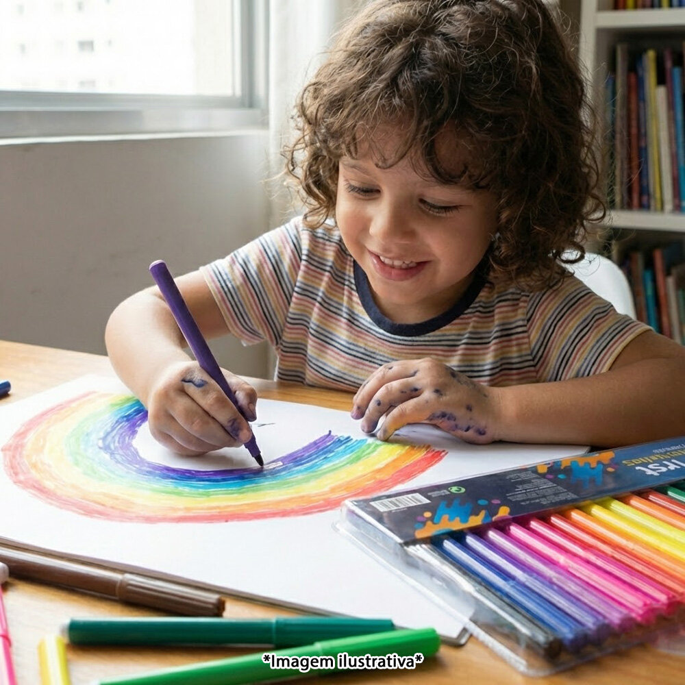 Kit Canetinha Hidrocor 24 Cores Vibrantes Lavável