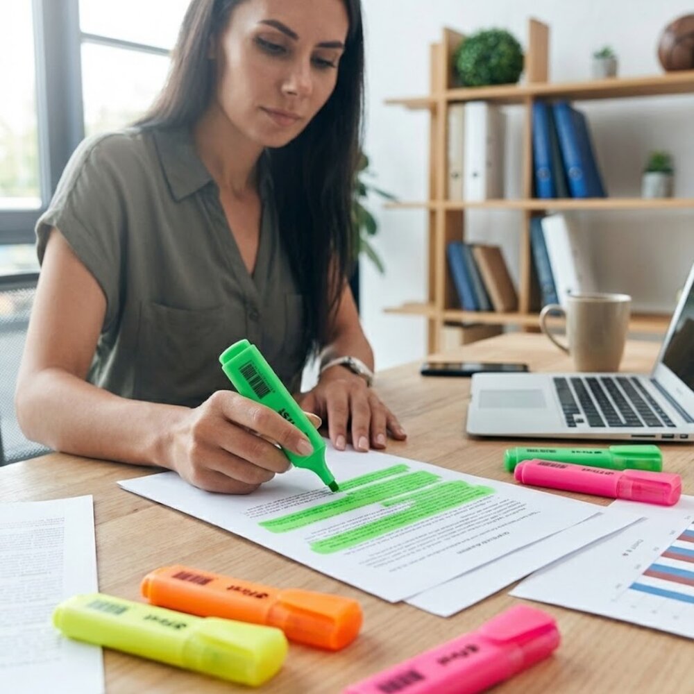 Marca Texto Neon 4 Cores Ponta Chanfrada 5mm com Estojo