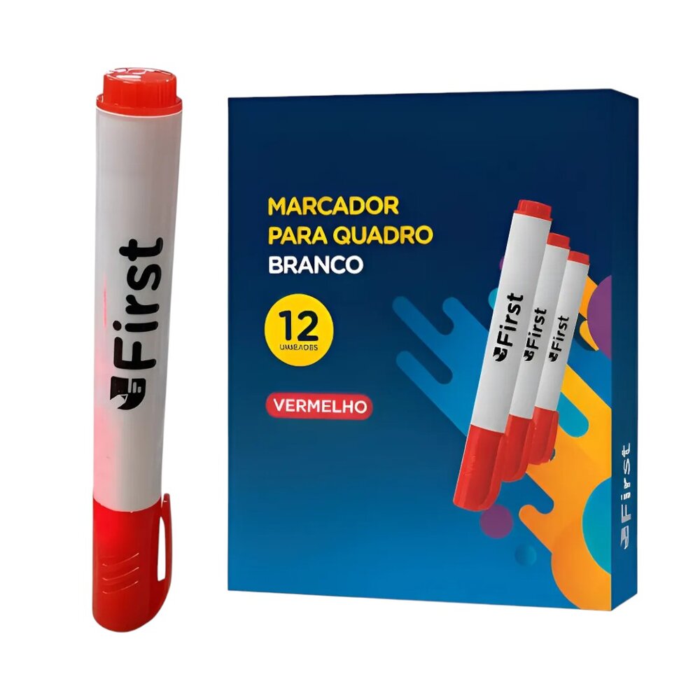 Marcador Quadro Branco Vermelho Caixa com 12 Secagem Rápida