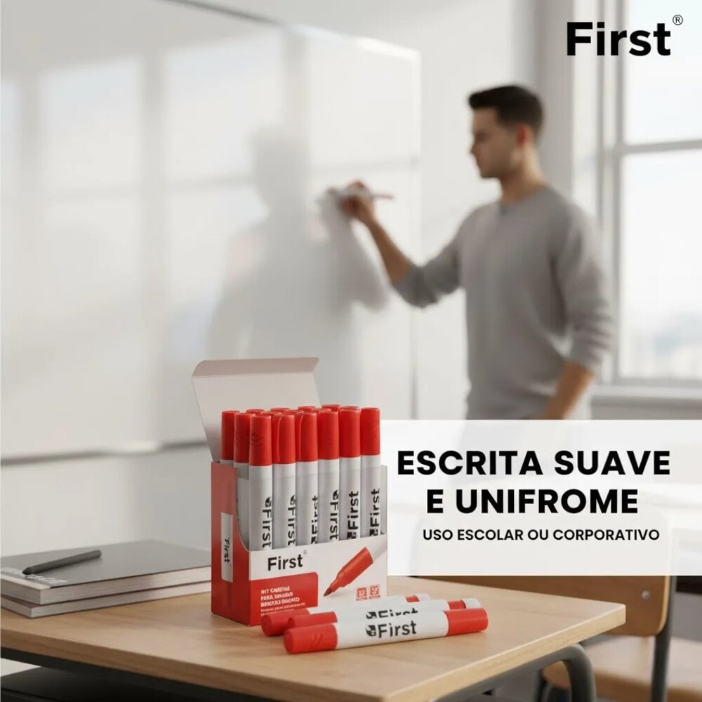 Marcador Quadro Branco Vermelho Caixa com 12 Secagem Rápida