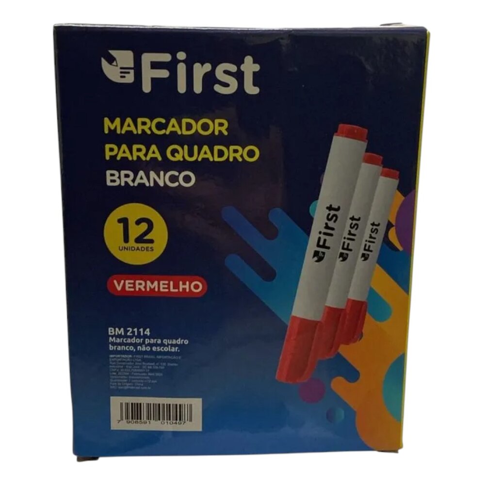 Marcador Quadro Branco Vermelho Caixa com 12 Secagem Rápida