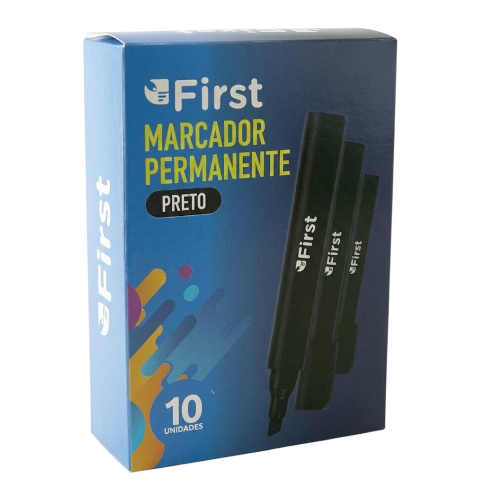 Marcador Permanente Preto Chanfrado Caixa com 10