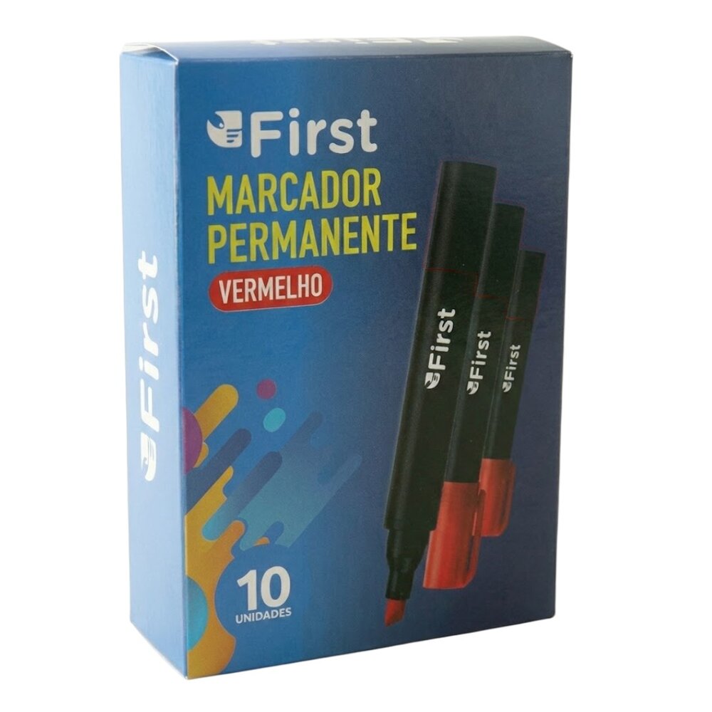 Marcador Permanente Vermelho Chanfrado Caixa com 10