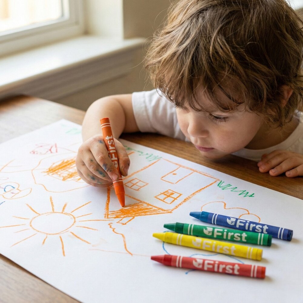 Giz de Cera Grosso Longo 6 Cores 48g Uso Escolar