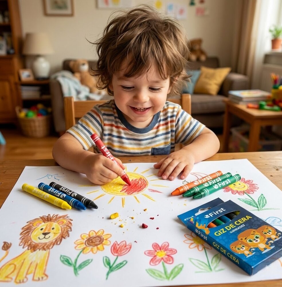 Giz de Cera Fino Longo 6 Cores 24g Uso Escolar