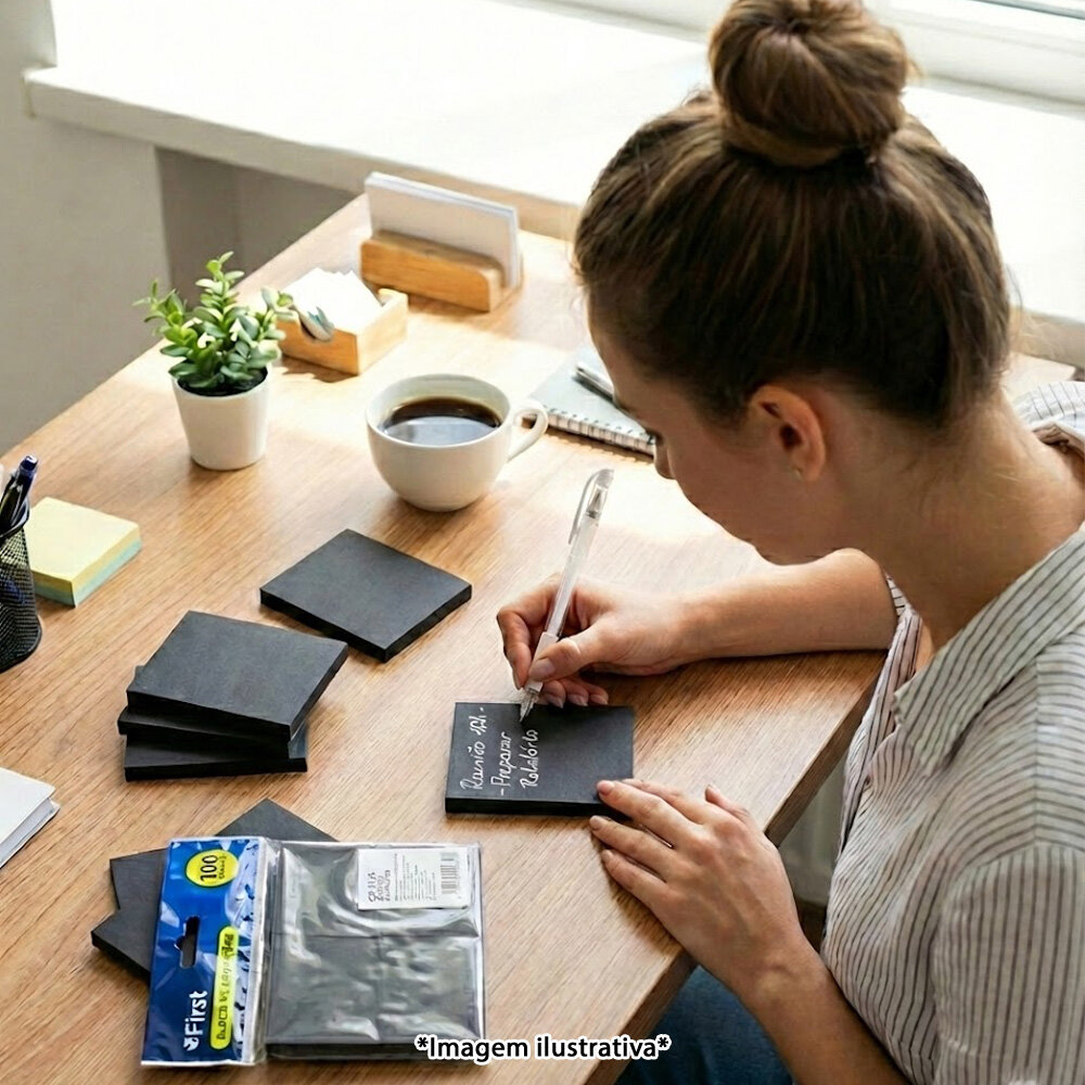 Kit com 4 Blocos de Anotações 100 Folhas Preto 51x38mm