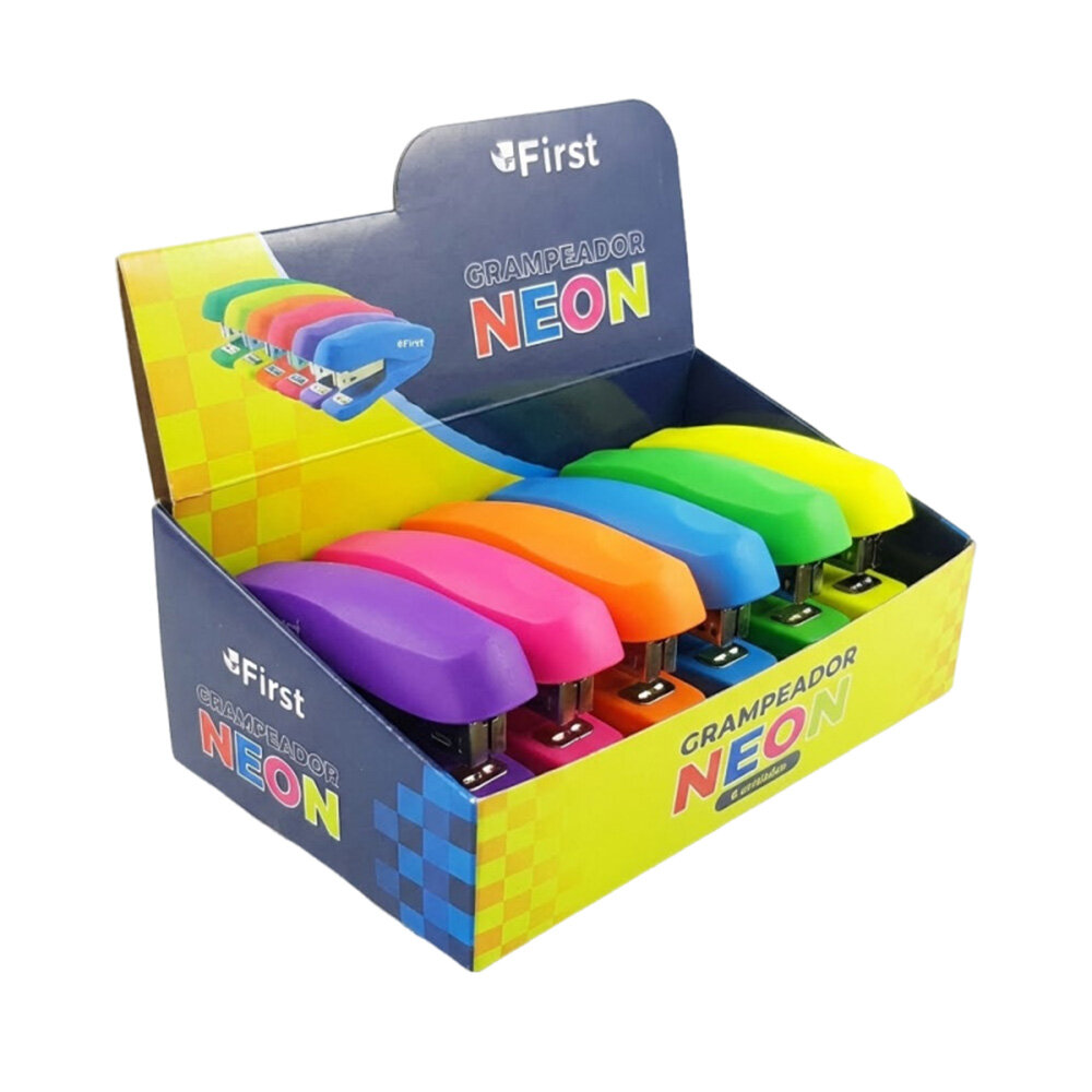 Kit 6 Grampeadores de Metal Neon com Base Emborrachada