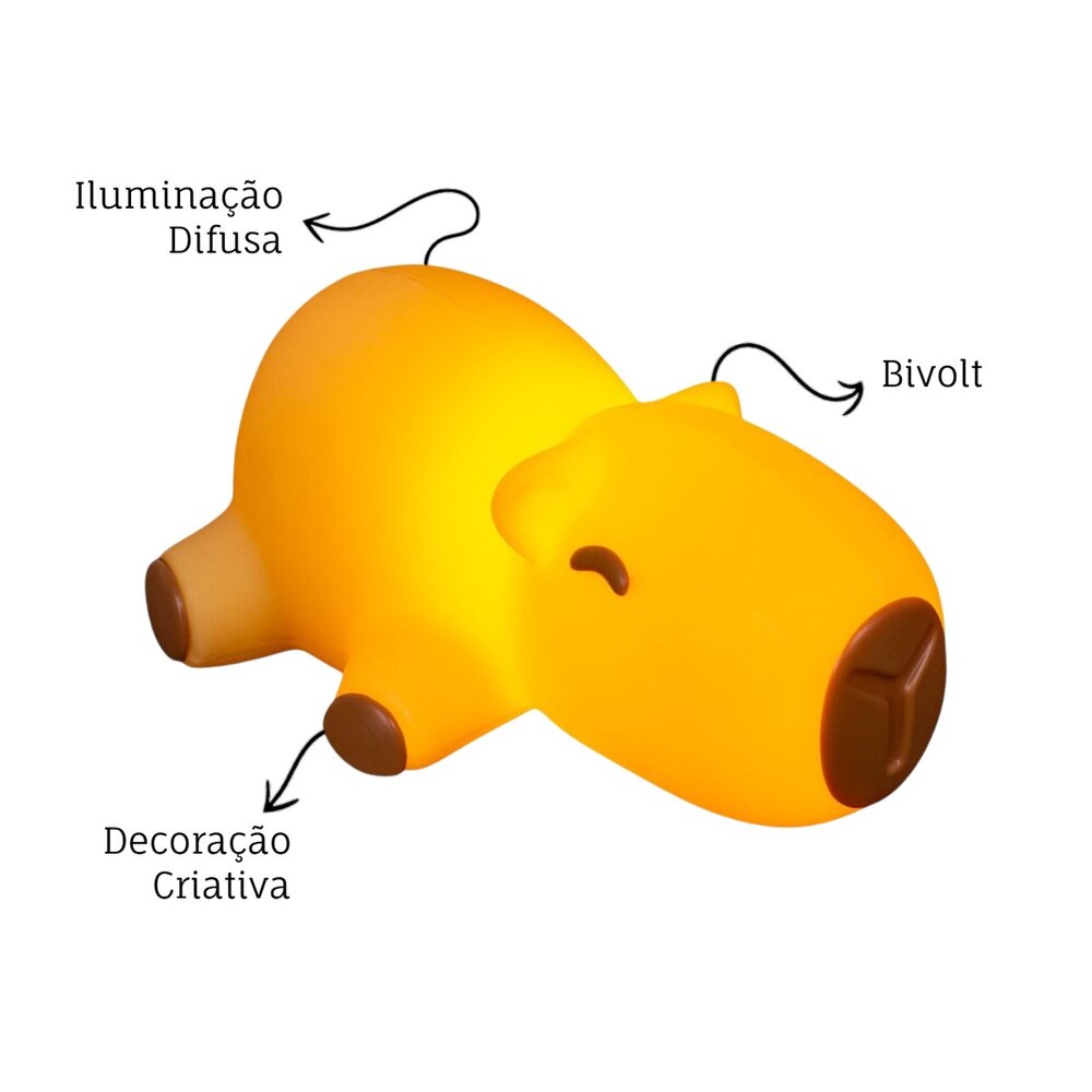 Luminária 3D Capivara Baby Deitada Bivolt Decoração Criativa