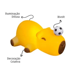Luminária 3D Capivara Futebolista Deitada Bivolt Decoração Criativa