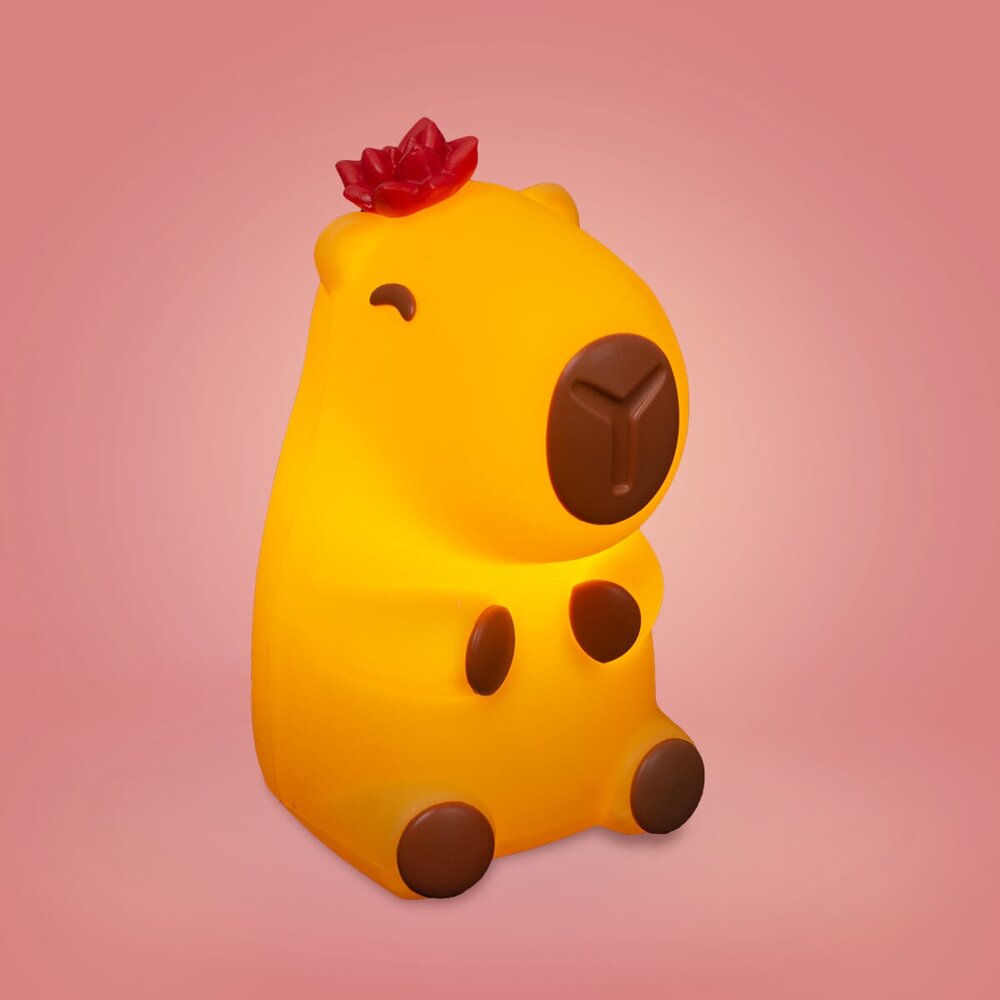 Luminária 3D Capivara Fofa com Flor Bivolt Decoração Criativa