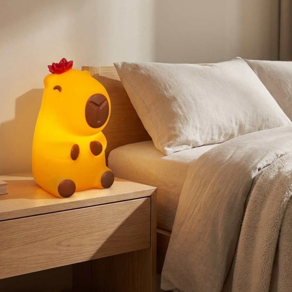 Luminária 3D Capivara Fofa com Flor Bivolt Decoração Criativa