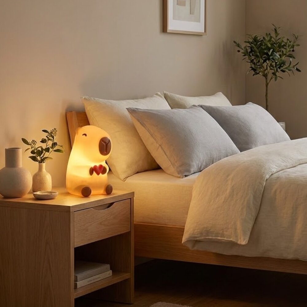 Luminária 3D Capivara Fofa com Coração Bivolt Decoração Criativa