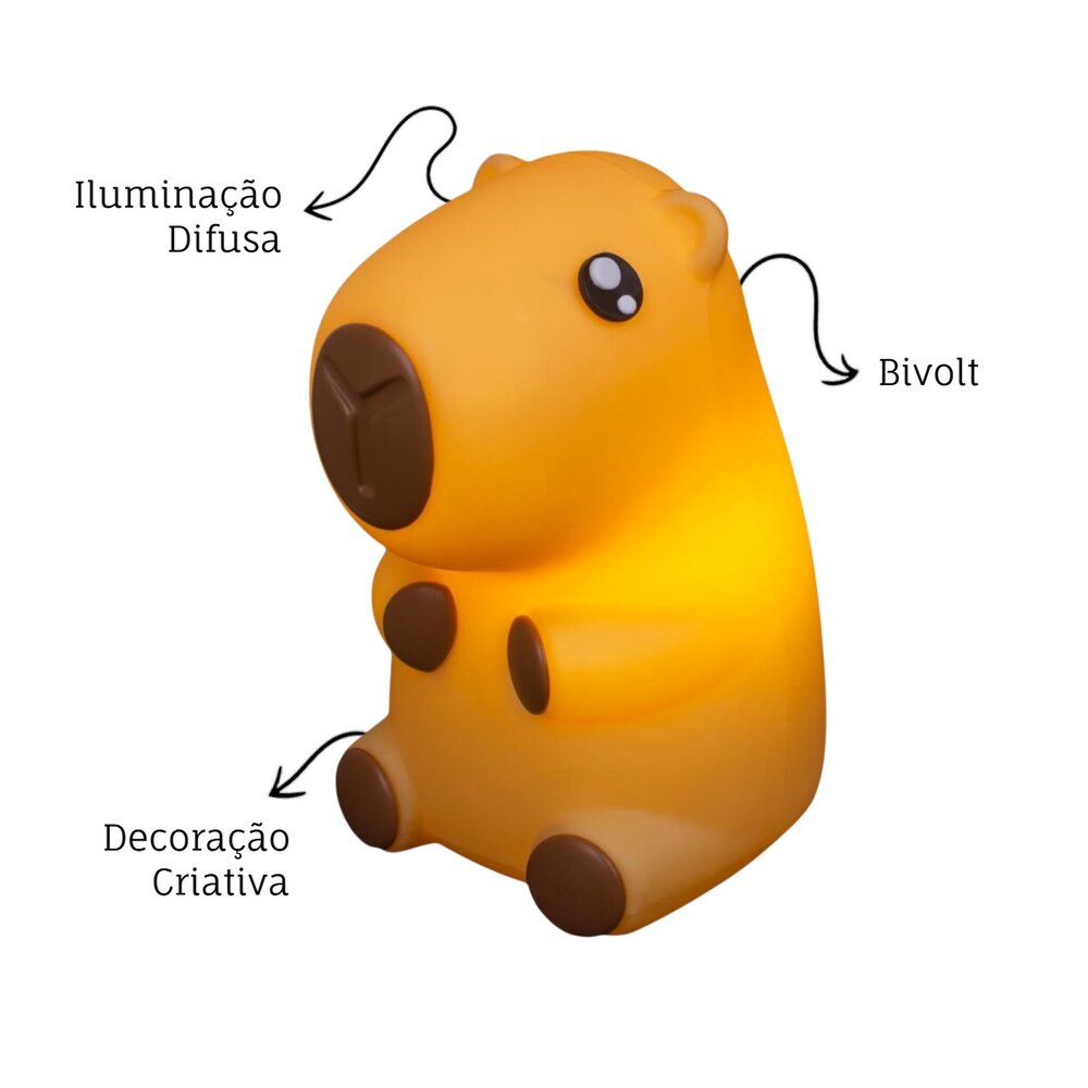 Luminária 3D Capivara Kawaii Boy Bivolt Decoração Criativa