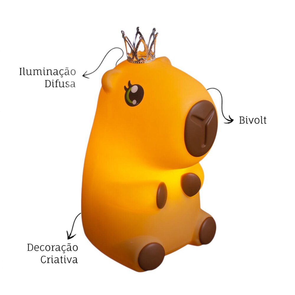 Luminária 3D Capivara Princesa Bivolt Decoração Criativa