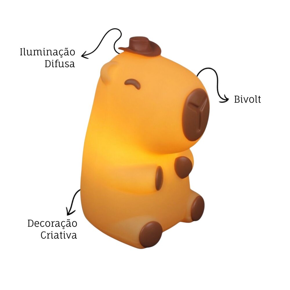 Luminária 3D Capivara Cowboy Bivolt Decoração Criativa