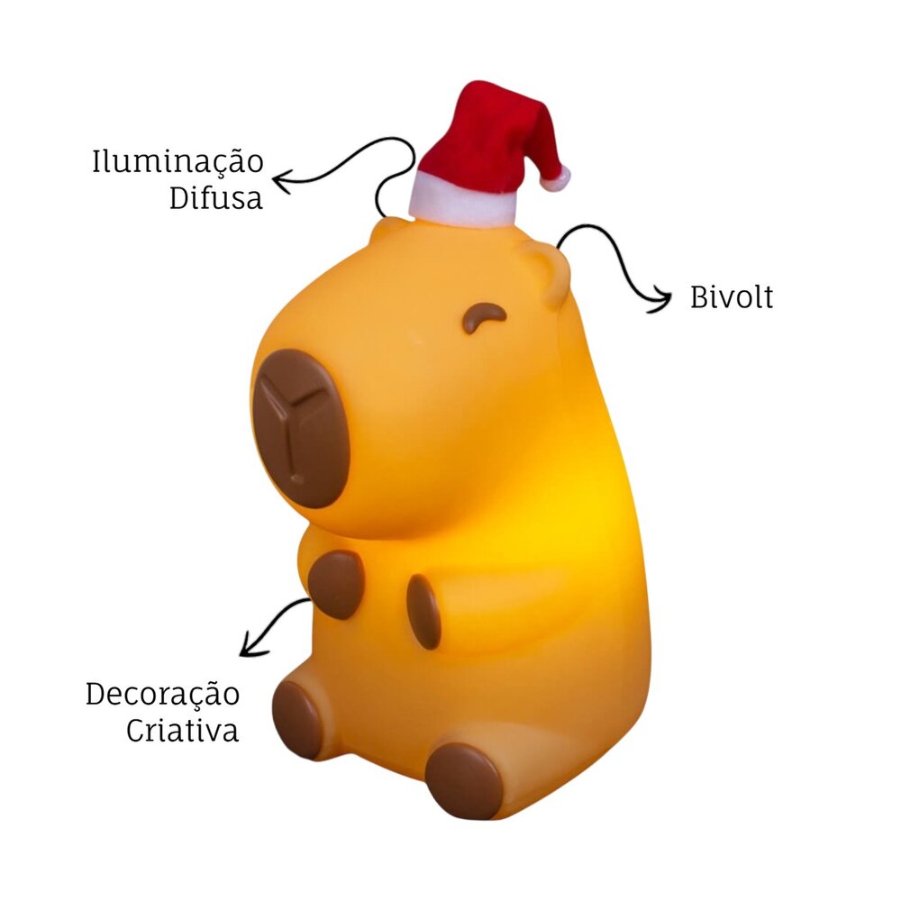 Luminária 3D Capivara Natalina Bivolt Decoração Criativa