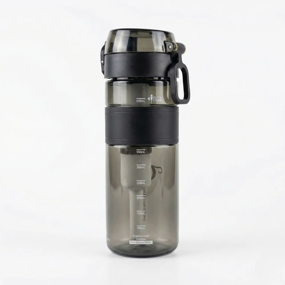 Garrafa 600ml Preta com Filtro de Carvão Ativado até 1200L