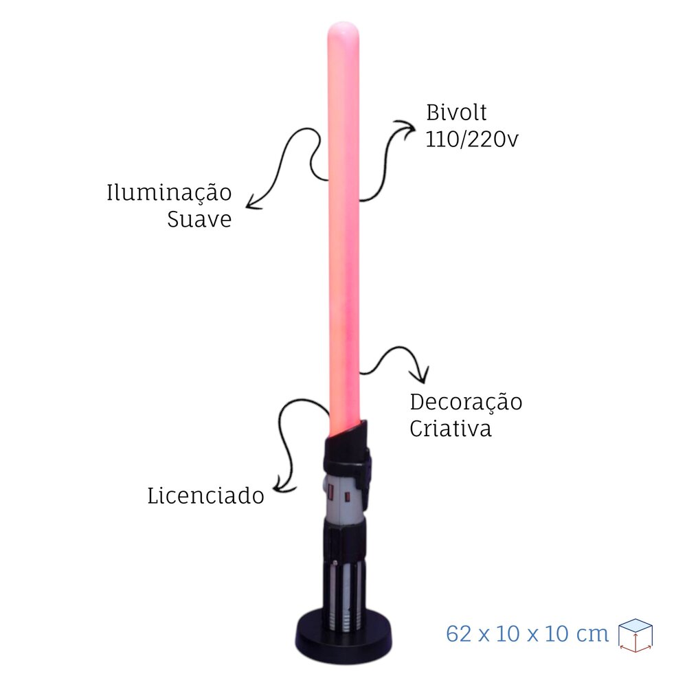 Luminária Sabre Darth Vader Star Wars Oficial Bivolt de Mesa